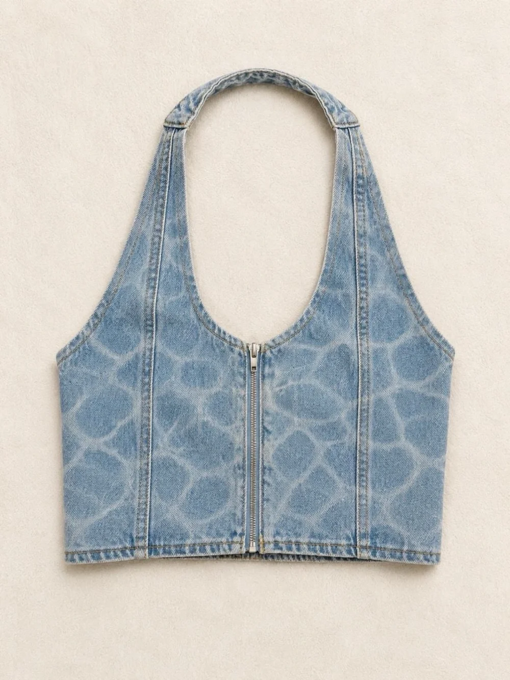 Forever 21 Light Blue Denim Zip-Front Halter Tank